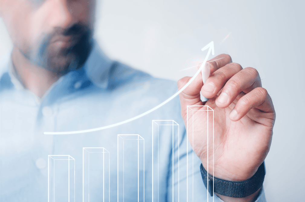 Man giving business presentation showing ROI
