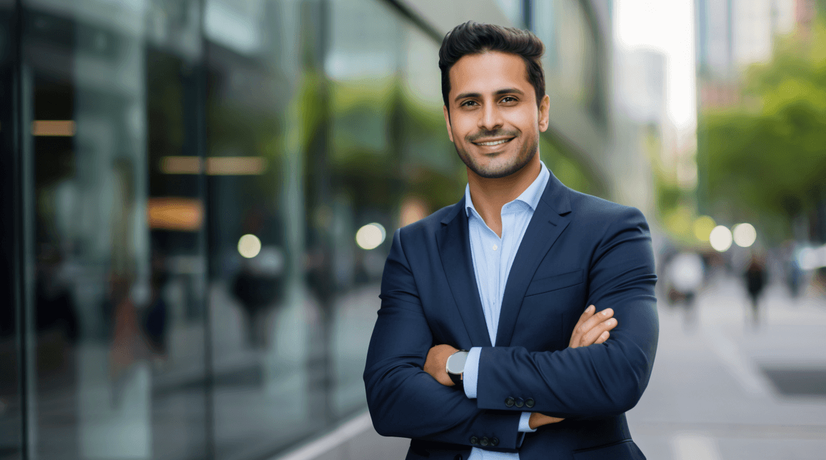 Headshot shows businessman smiling