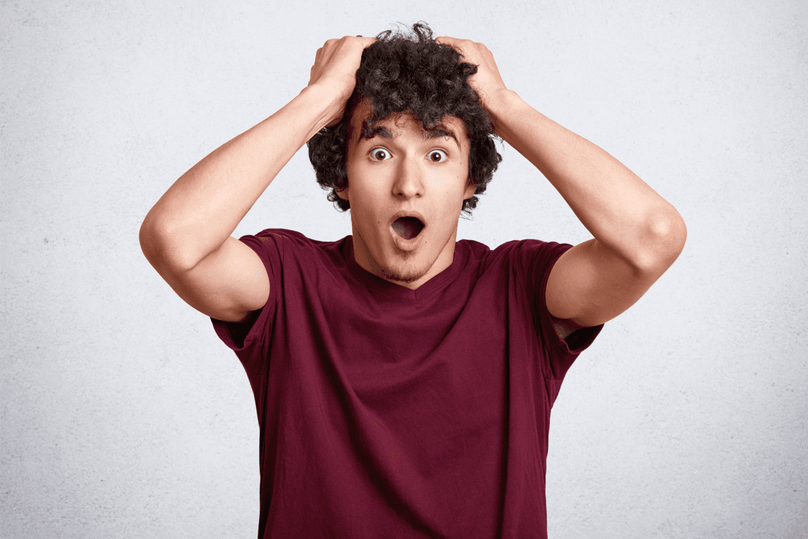 Picture shows a boy with shocking expression