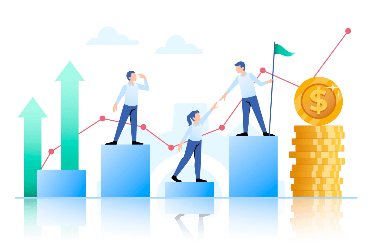 Picture shows money, leaders and ROI impact.